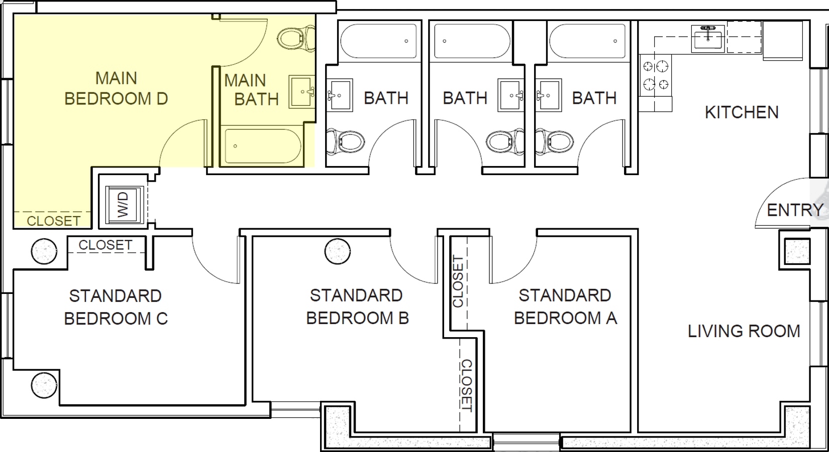 Floor plan for 4 beds, 4 baths, 282 sqft